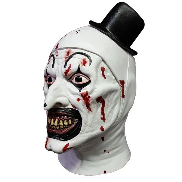 Maschera Pagliaccio Terrifier Insaguinato Originale Intera in Lattice con Cappello Horror Clown Trick or Treat