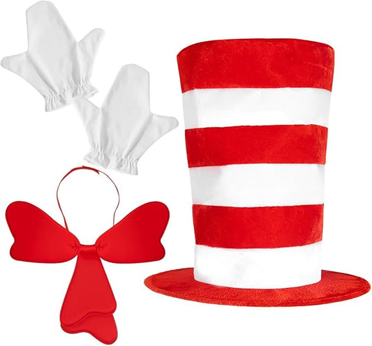 Set Gatto con il Cappello con Cappello Deluxe Fiocco Rosso e Guanti Bianchi