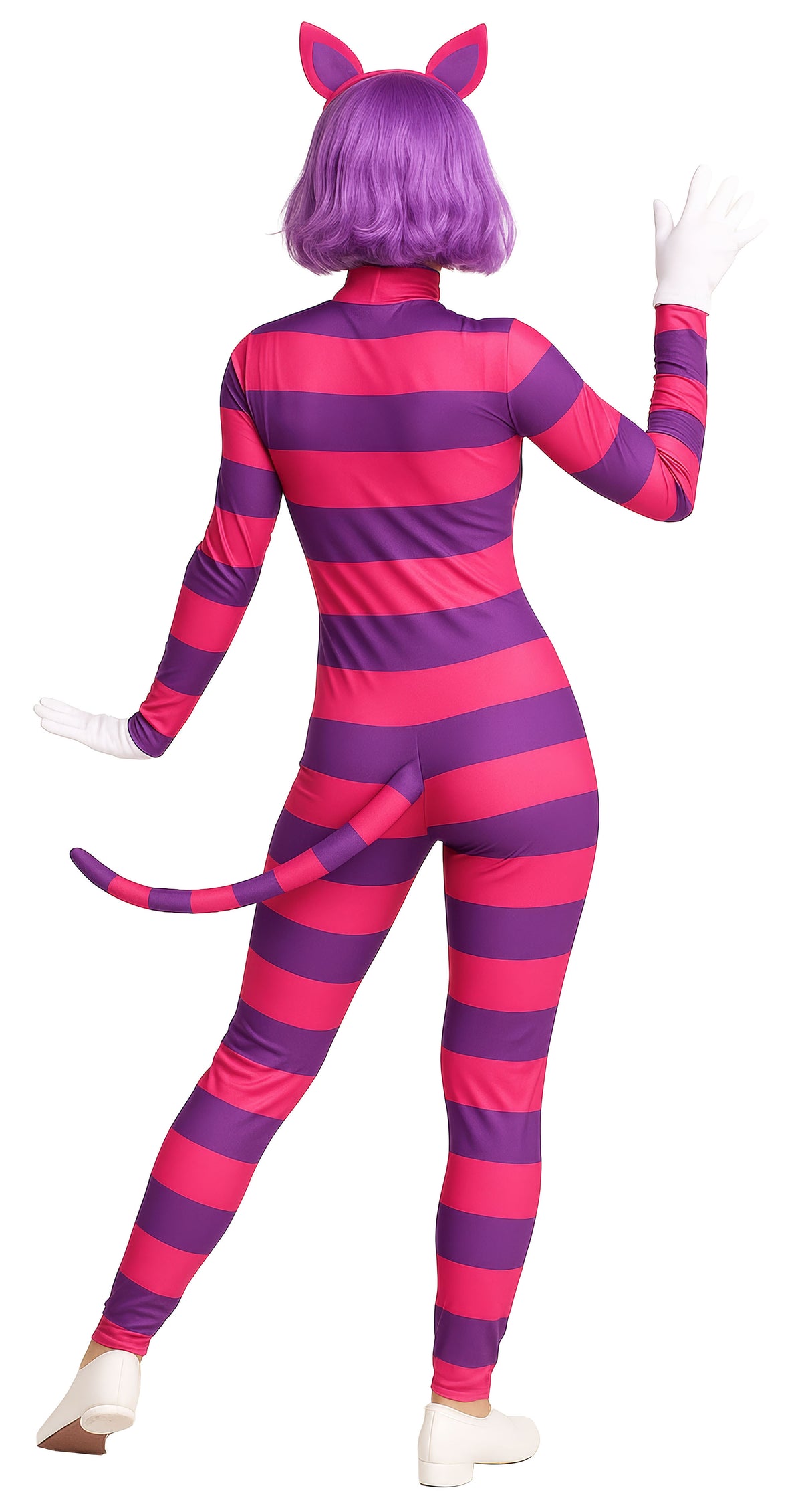 Costume Donna Stregatto Tuta Con Coda e Cerchietto Gatto Alice Nel Paese Delle Meraviglie