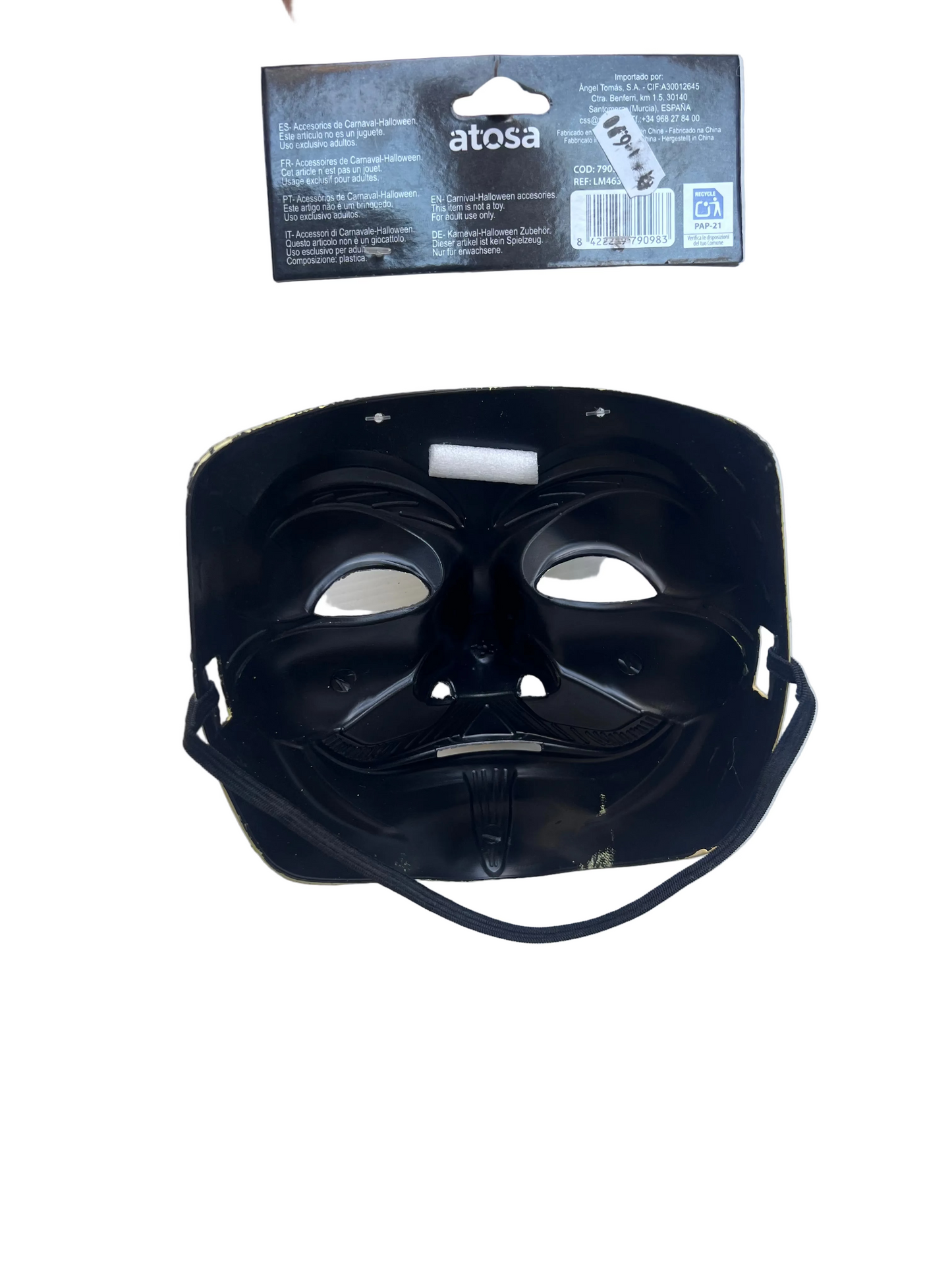 Maschera V per Vendetta Anonymous PVC rigida con Elastico