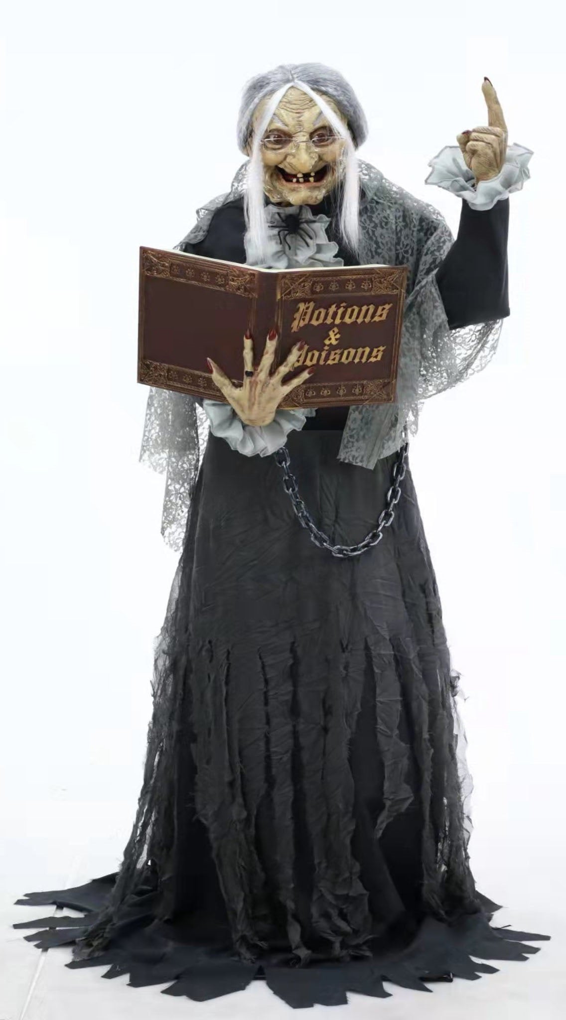 Anziana con Libro Horror con Luce Suono e Movimento Animatronica alto 1