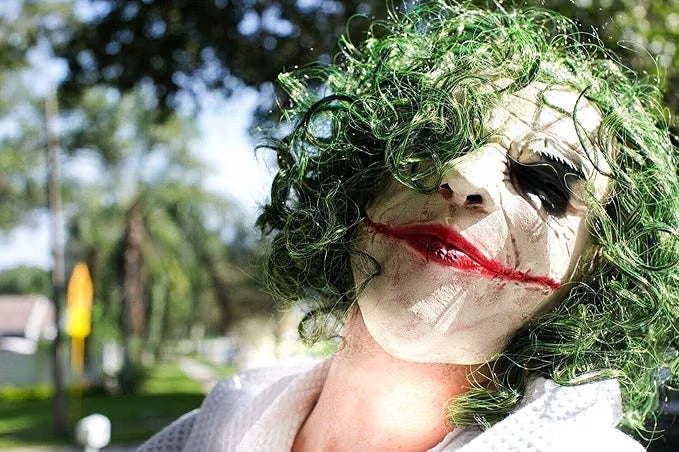 Maschera Joker in Lattice Intera con Capelli Sintetici Verdi Cattivo Batman DC