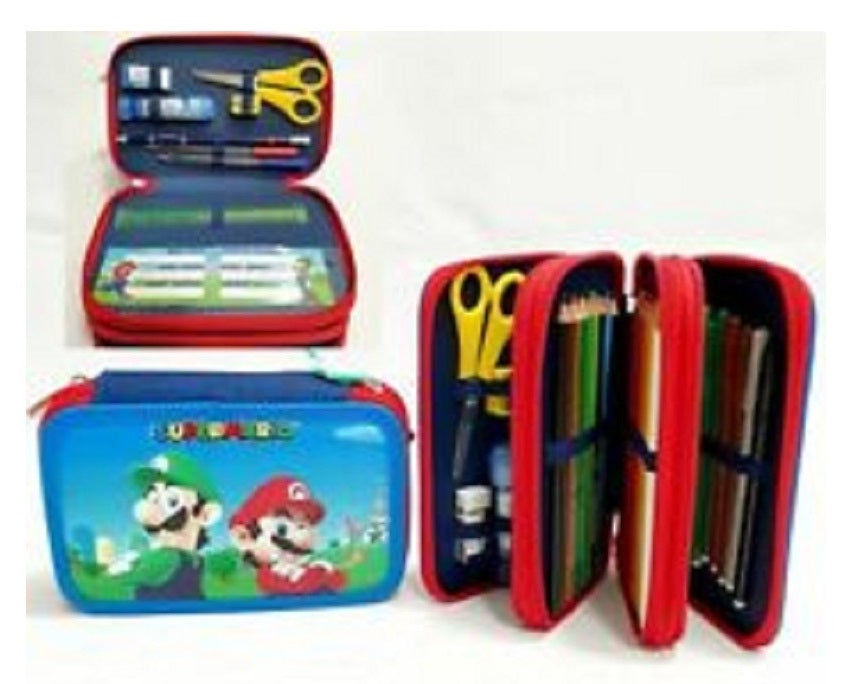 Astuccio 3 Zip Super Mario e Luigi Originale Nintendo Completo 46 Pezzi Scuola