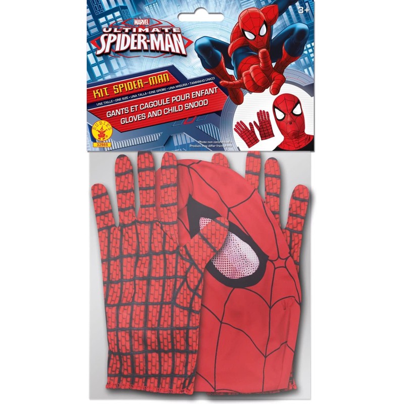 Set Spiderman Maschera e Guanti Taglia Unica Bambino Uomo Ragno Originale Marvel