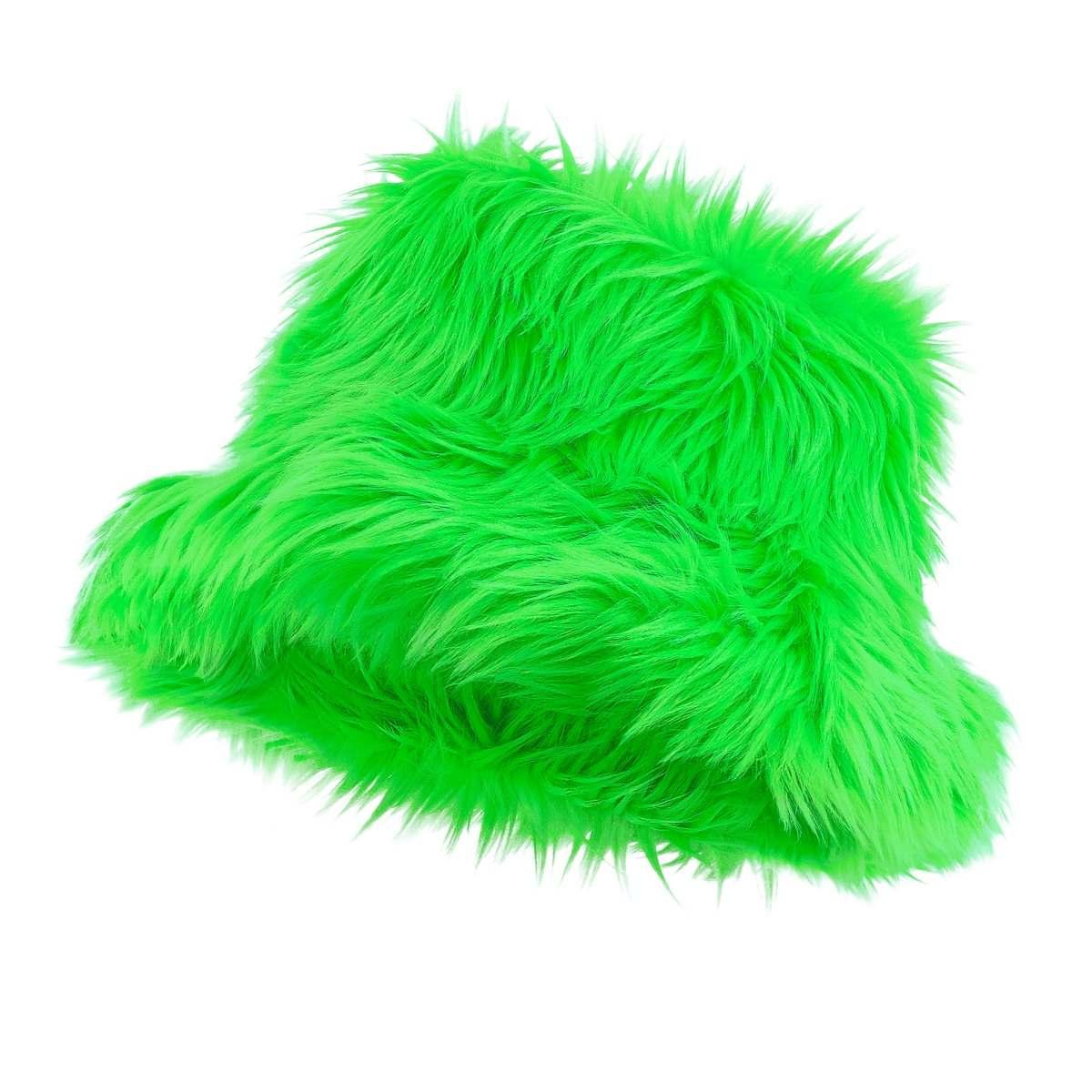 Cappello Pescatore Peluche Fluffy Secchiello con Visiera Verde Fluo Unisex