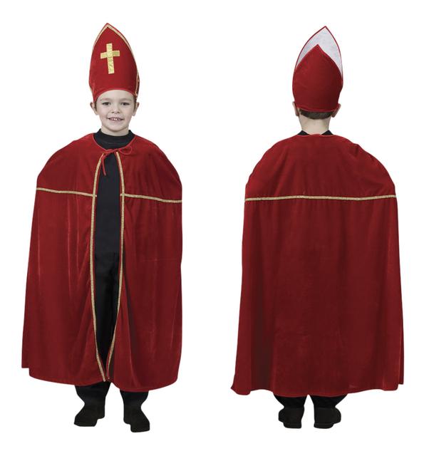 Costume Chiesa Da Papa Cardinale Rosso Bambino Mantello e Copricapo Taglia Unica