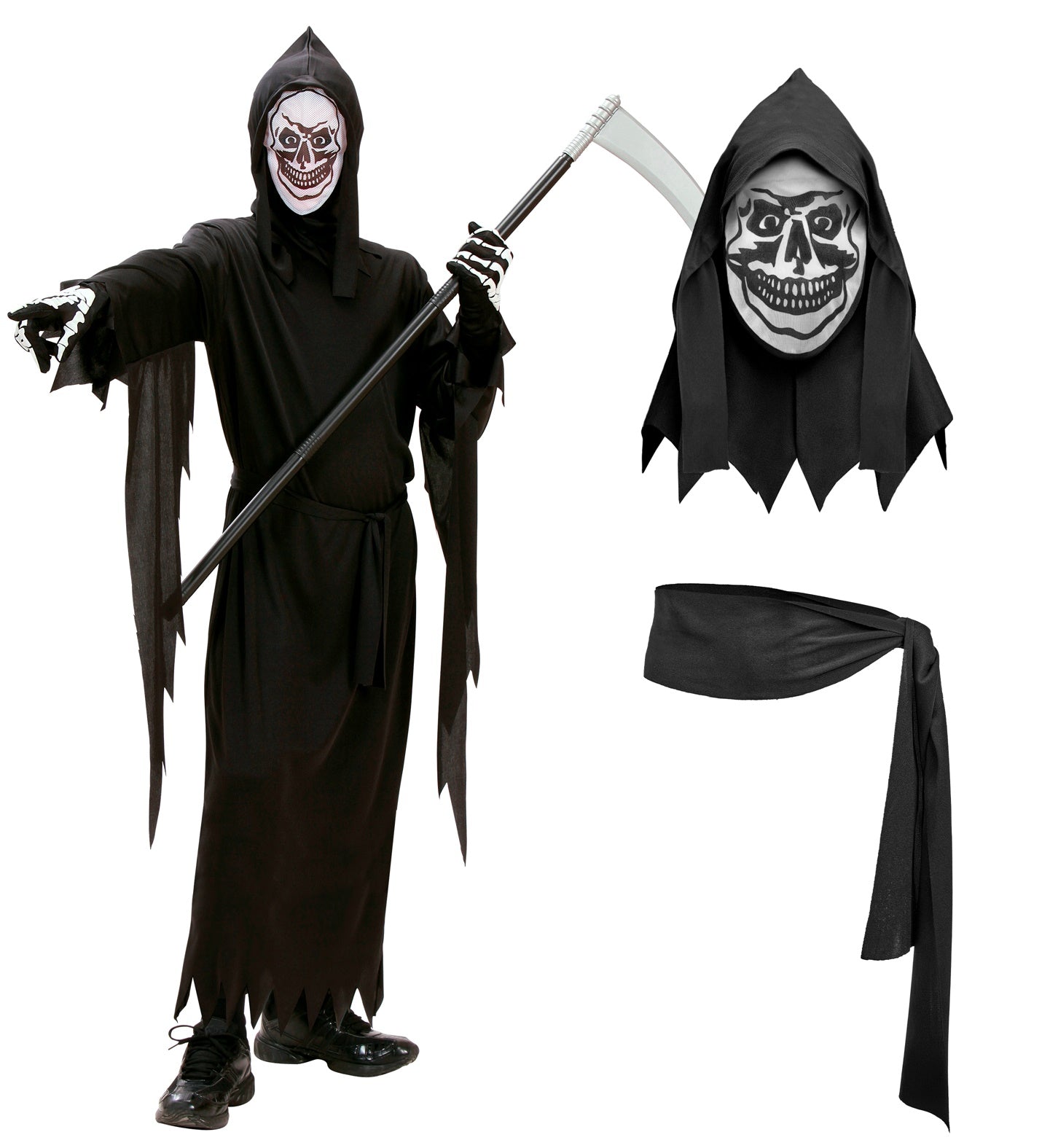 Costume Bambino Ghostface Scream Tunica Cintura Maschera con Cappuccio