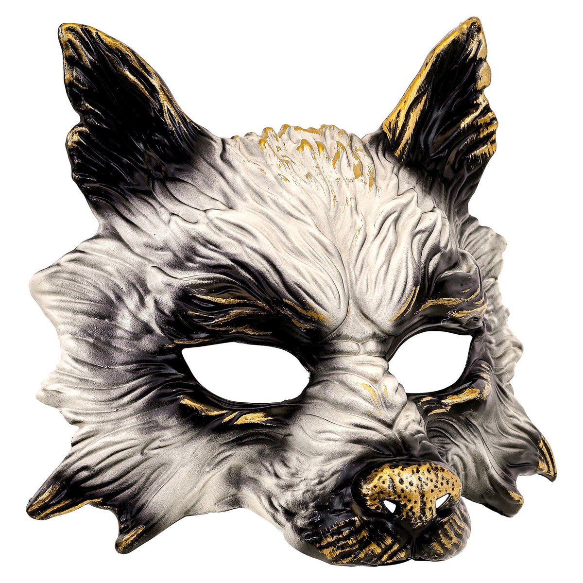 Mezza Maschera Rigida Animale Lupo Con Dettagli Dorati