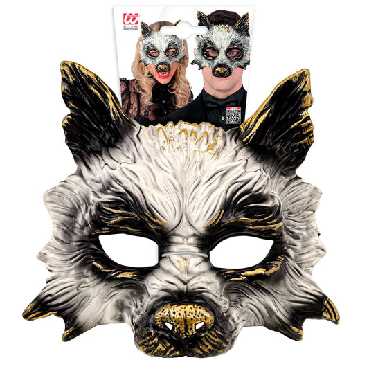 Mezza Maschera Rigida Animale Lupo Con Dettagli Dorati