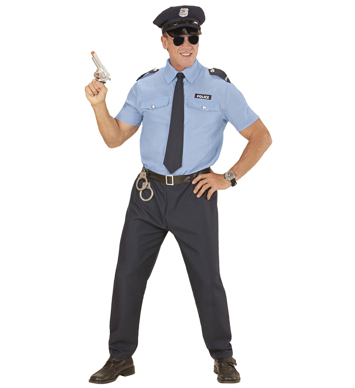 Costume Poliziotto con Camicia Pantaloni Cintura Cravatta e Cappello Adulto