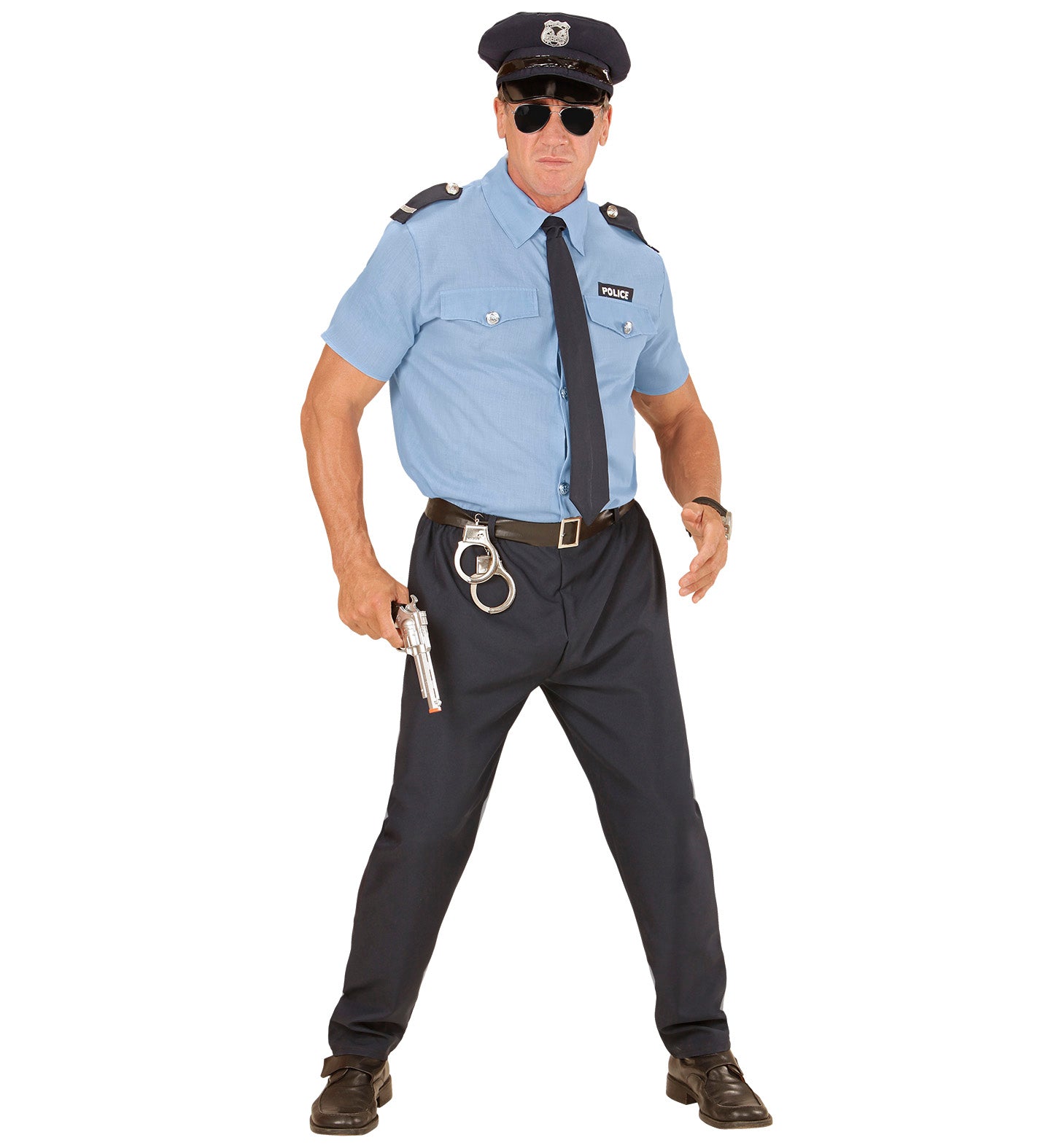 Costume Poliziotto con Camicia Pantaloni Cintura Cravatta e Cappello Adulto