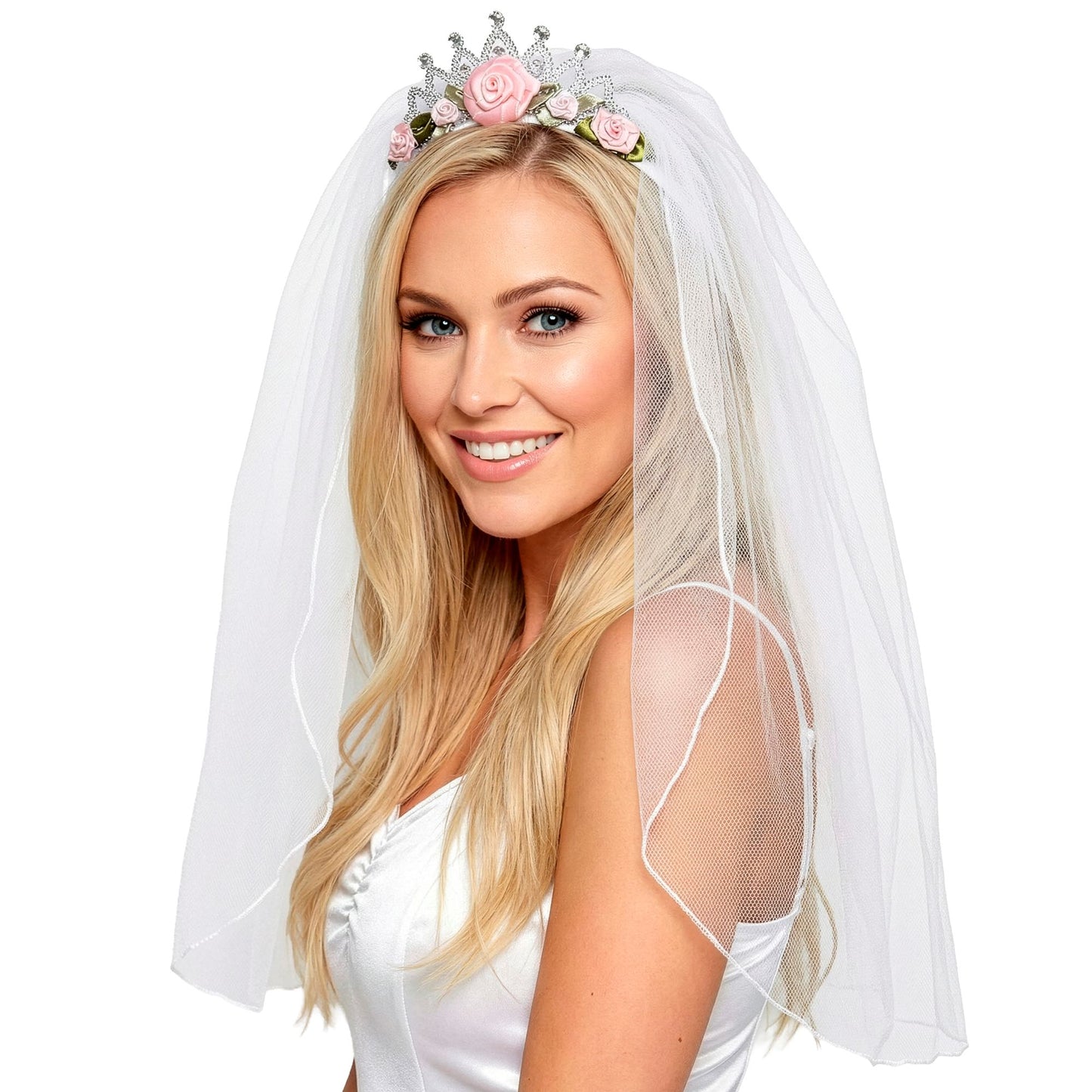 Velo Sposa con Tiara, Rose e Diamanti 1