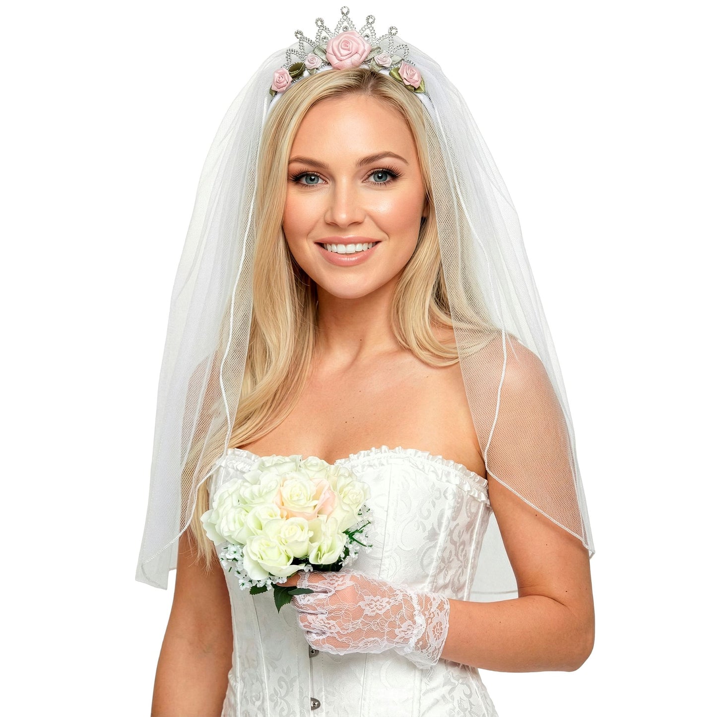 Velo Sposa con Tiara Rose e Diamanti Addio al Nubilato Feste a Tema