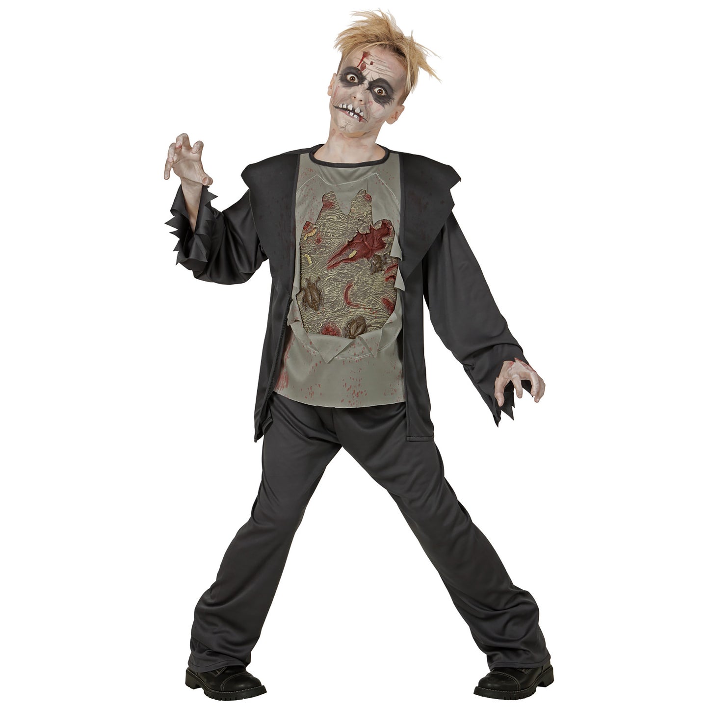 Costume 3D Zombie Bambino Completo Pantaloni e Giacca con Petto in Lattice Horror Franknstein  1