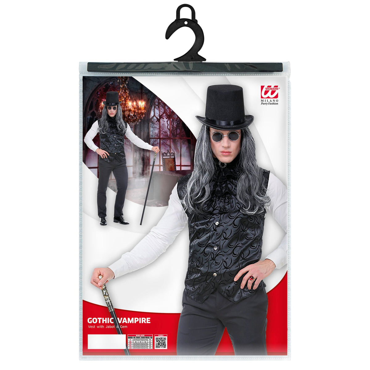Gilet Gotico Damascato Nero Con Jabot E Gemma Uomo Vampiro Conte Dracula