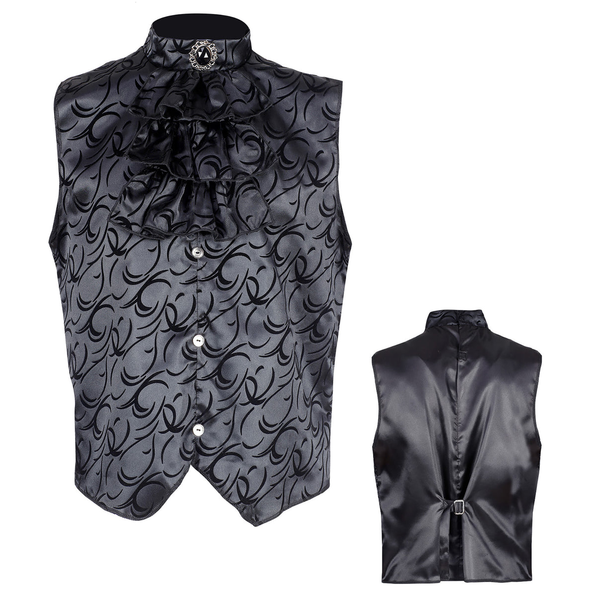 Gilet Gotico Damascato Nero Con Jabot E Gemma Uomo Vampiro Conte Dracula