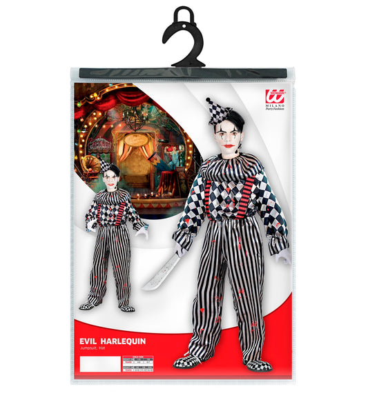 Costume Pagliaccio Terrificante Unisex con Tuta Intera con Collo e Cappello Clown Horror