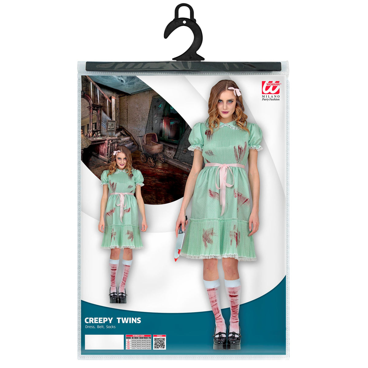 Costume Donna Gemella Shining Abito con Cintura e Calze Horror Halloween
