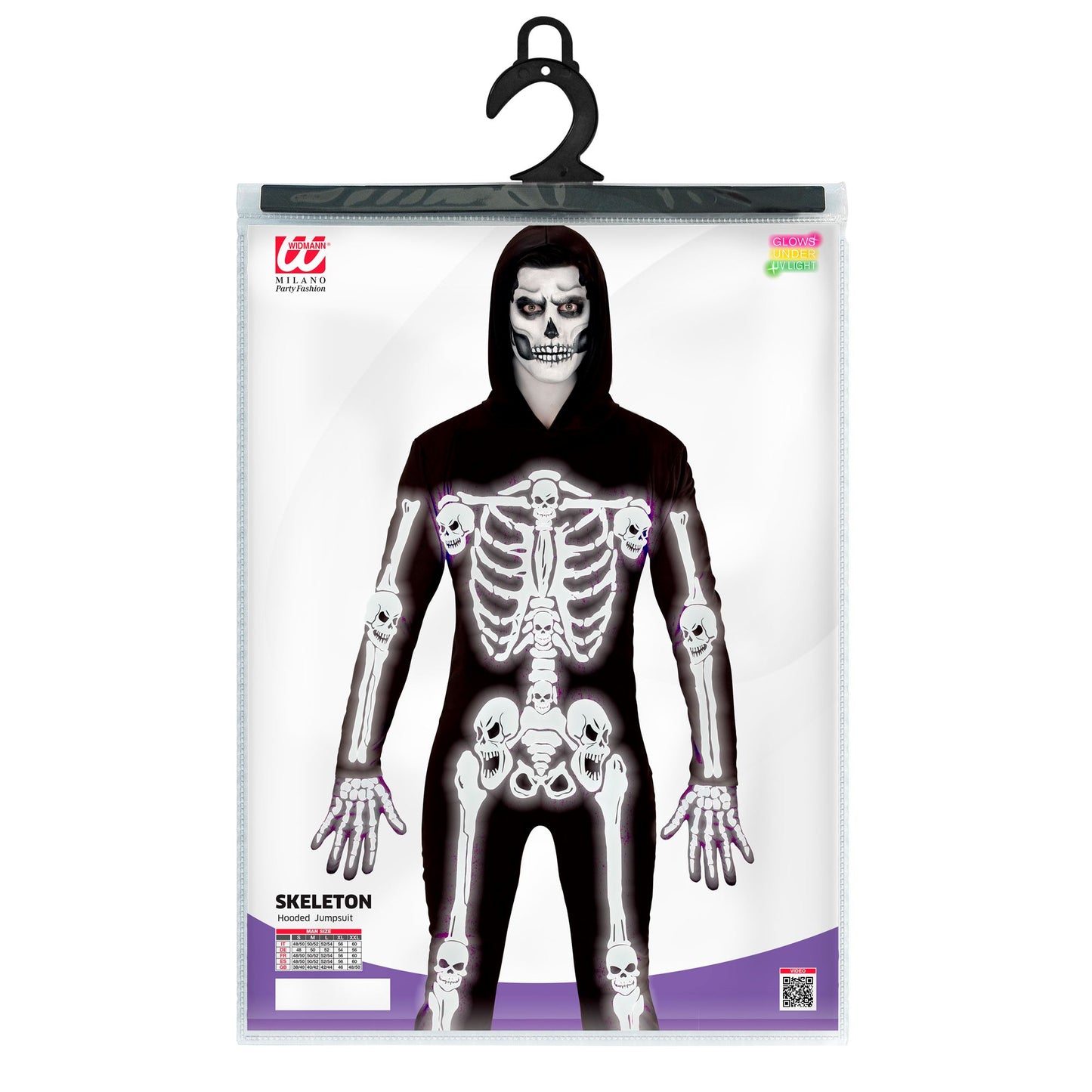 Costume Scheletro Adulto Tuta con Cappuccio Ossa Mostro Halloween Morte Messicana