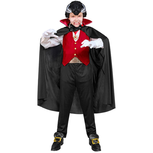 Costume Vampiro con Gilet, Fusciacca, Farfallino, Collana con Medaglione, Guanti e Mantello 1
