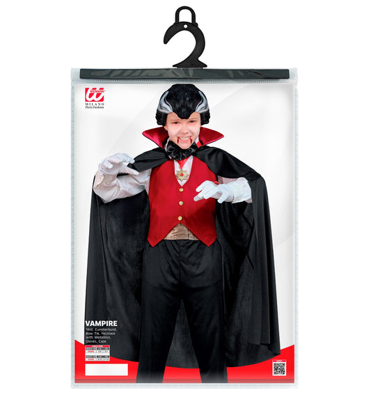 Set Vampiro con Gilet Cintura Papillon Collana con Medaglione Guanti e Mantello Conte Dracula