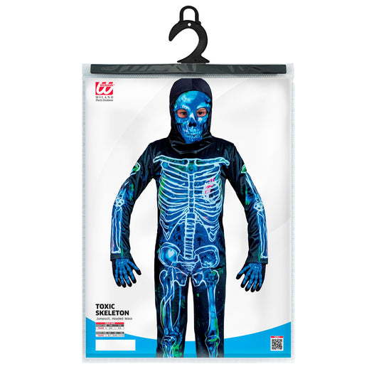 Costume Bambino Scheletro Tossico Tuta Intera e Maschera Horror Halloween
