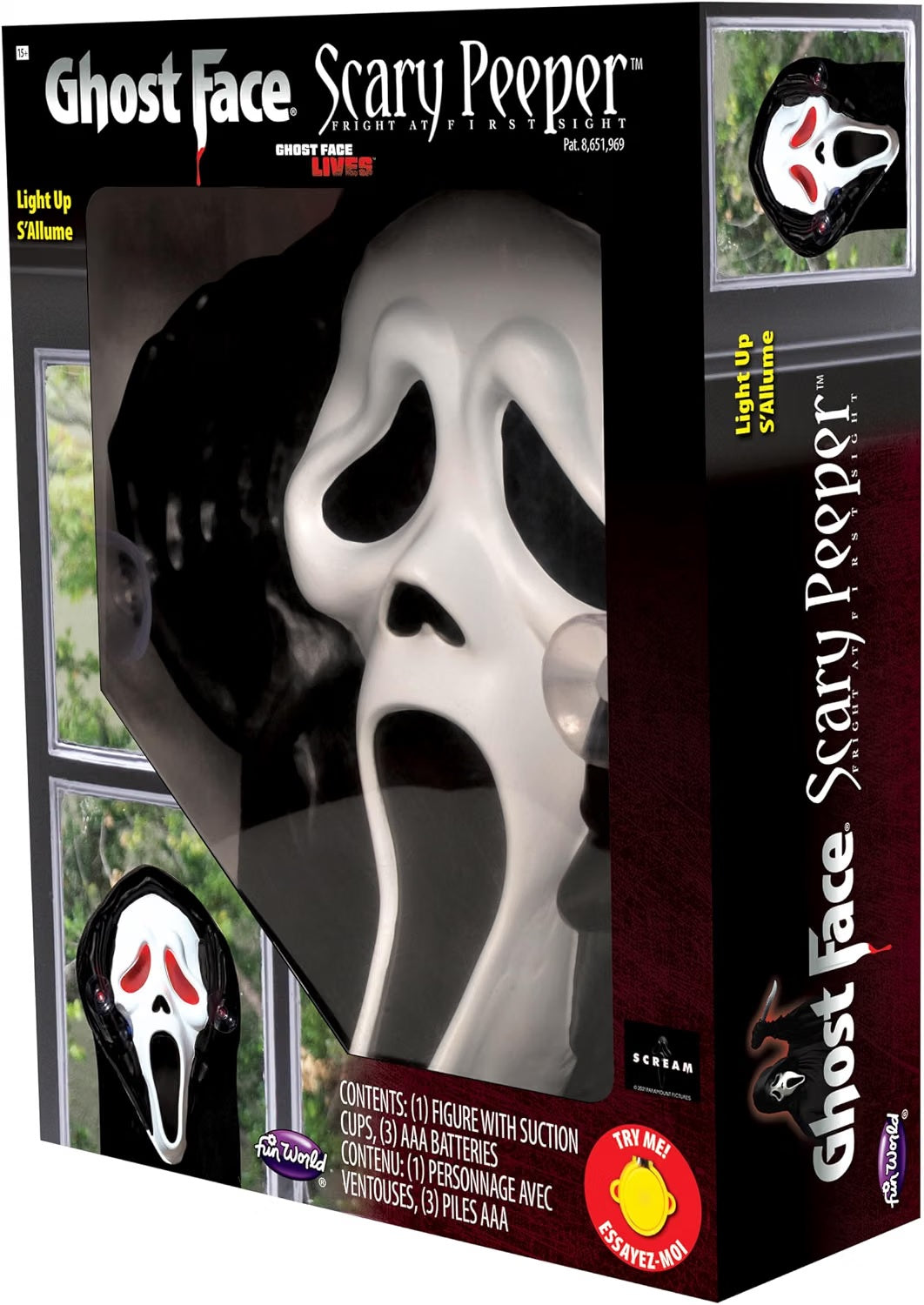 Decorazione Ghost Face da Interno con Occhi Luminosi e Ventosa Scream Halloween