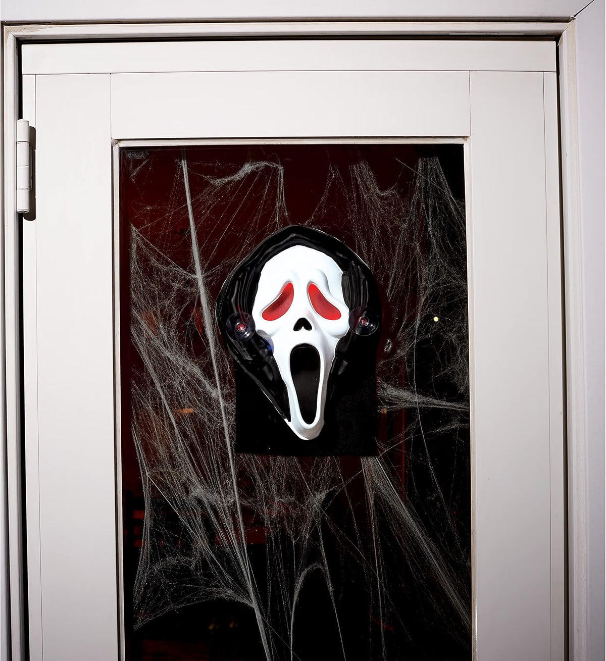 Decorazione Ghost Face da Interno con Occhi Luminosi e Ventosa Scream Halloween