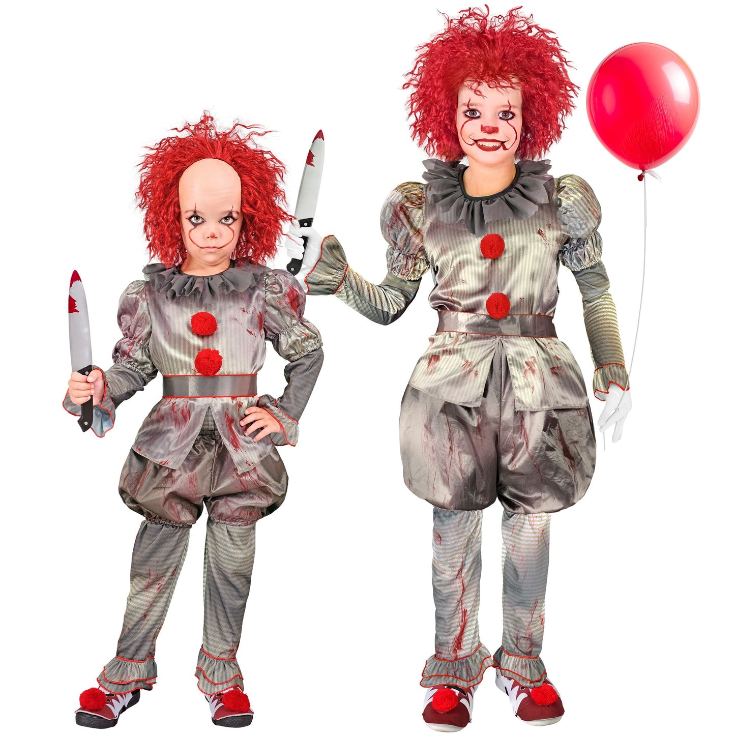 Costume Clown IT Killer Unisex con Maglia 2 Pantaloni Cintura e Copriscarpe Pagliaccio Horror