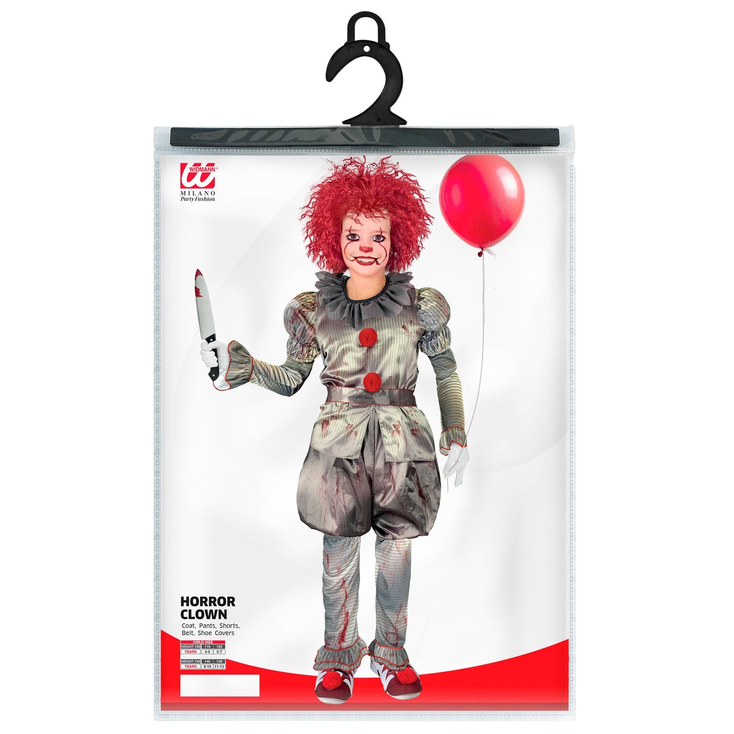 Costume Clown IT Killer Unisex con Maglia 2 Pantaloni Cintura e Copriscarpe Pagliaccio Horror