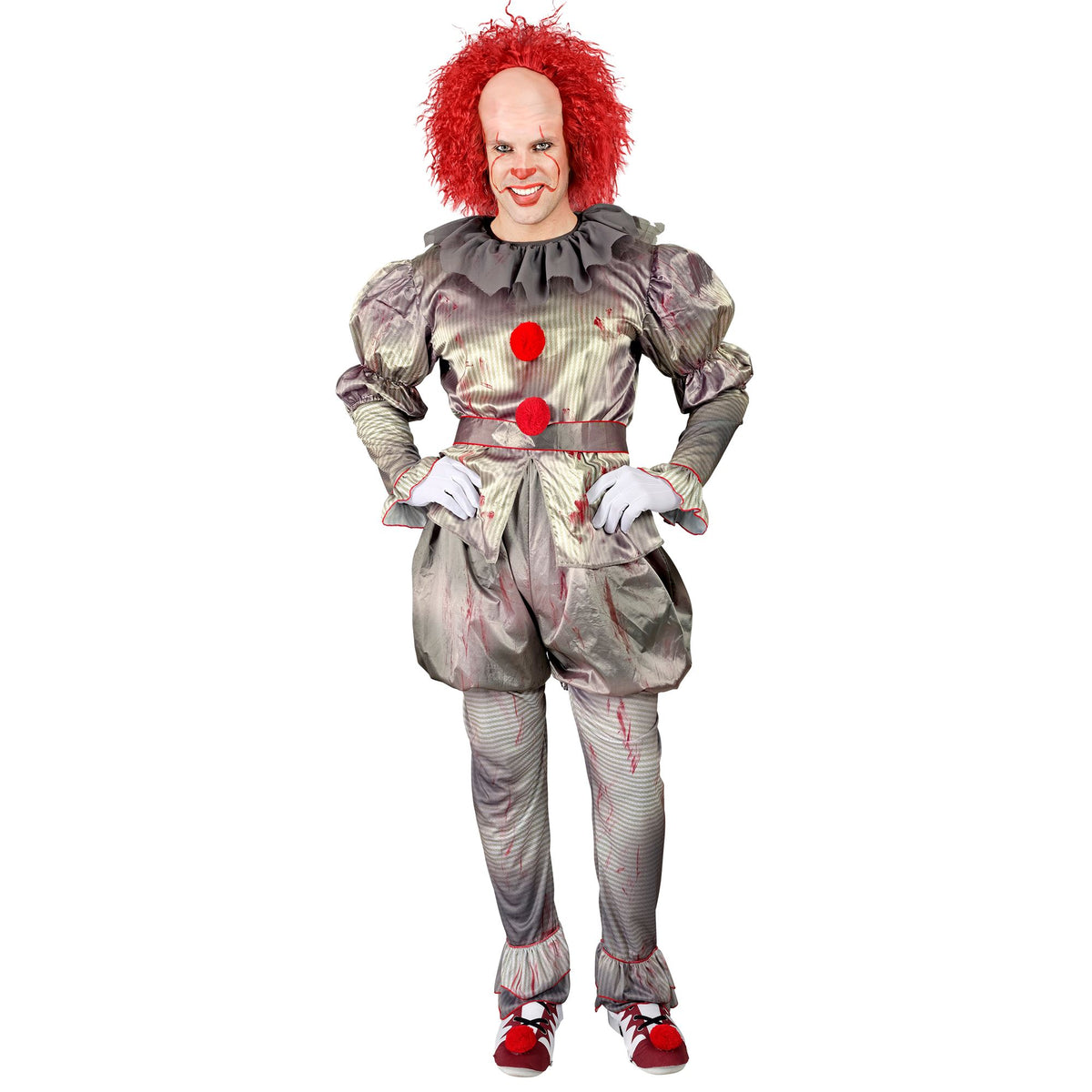 Costume Clown IT Killer Uomo Con Vestito Pantaloni Cintura e Copri Scarpe Pagliaccio Horror