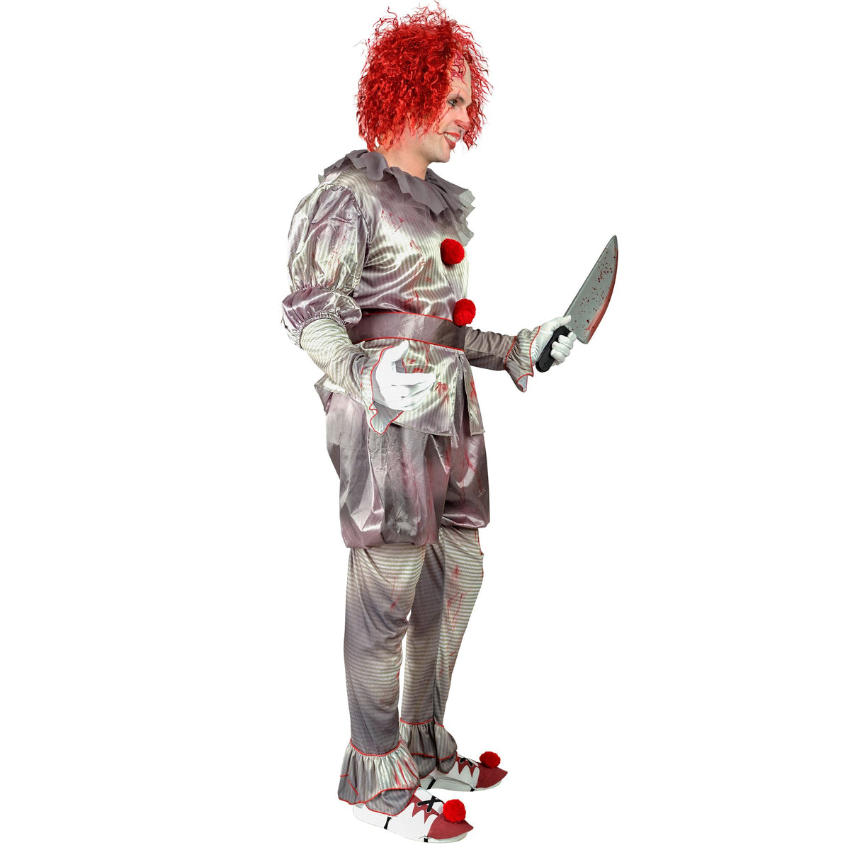 Costume Clown IT Killer Uomo Con Vestito Pantaloni Cintura e Copri Scarpe Pagliaccio Horror