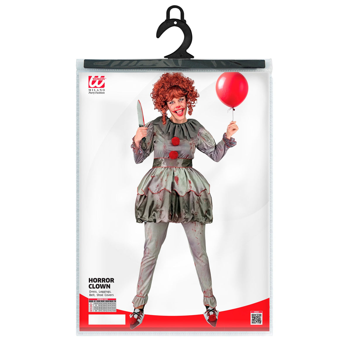 Costume Clown IT Killer Donna Con Vestito Leggings Cintura e Copri Scarpe Pagliaccia Horror