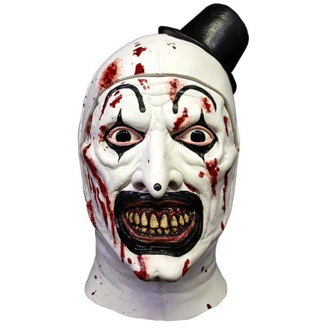 Maschera Pagliaccio Terrifier Insaguinato Originale Intera in Lattice con Cappello Horror Clown Trick or Treat