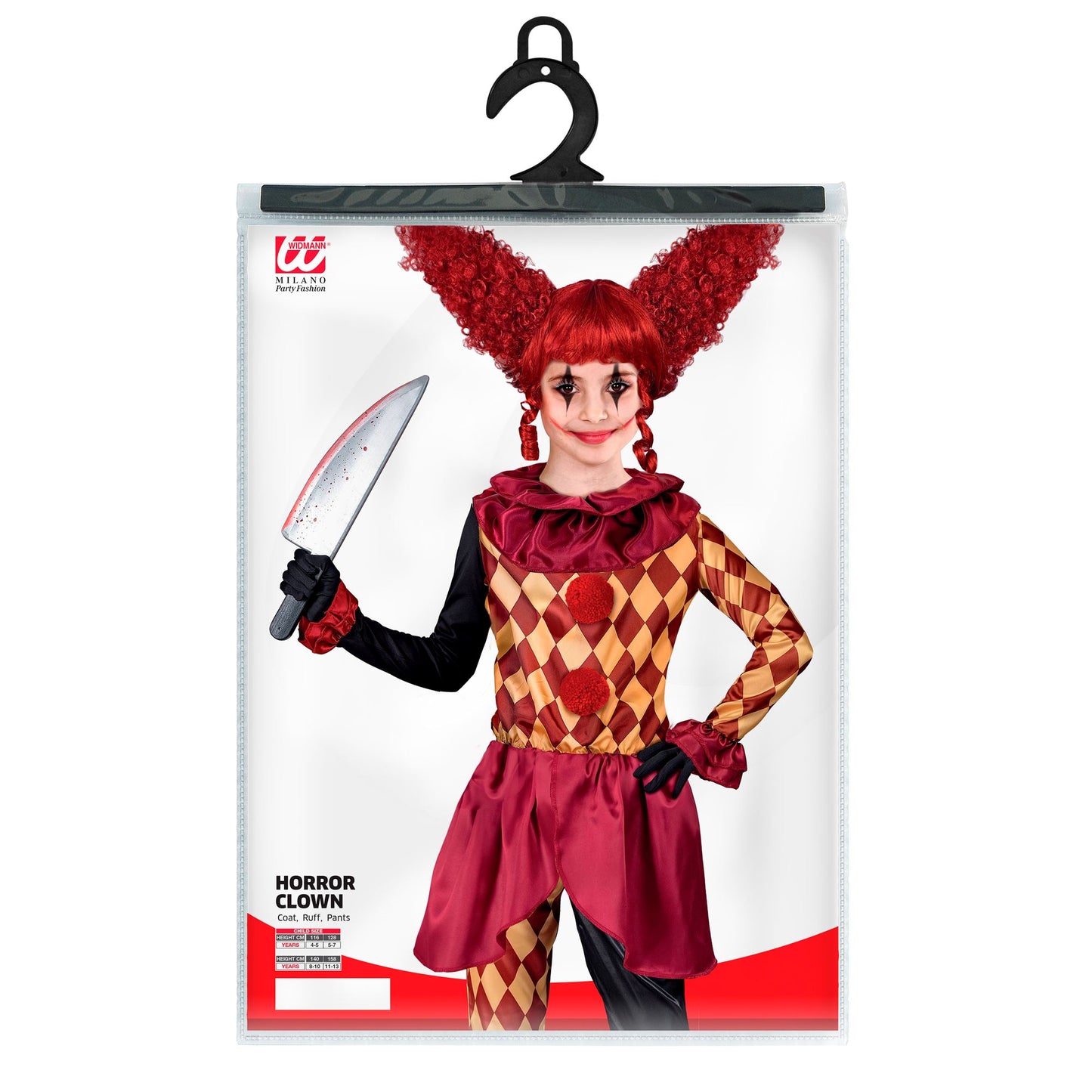 Costume Pagliaccio Horror Bambina con Maglia Pantalone e Gorgiera Scacchi Clown Halloween