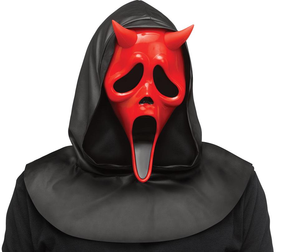 Maschera Rigida Devil Ghost Face Rossa con Corna con Cappuccio Originale Dead by Daylight Scream