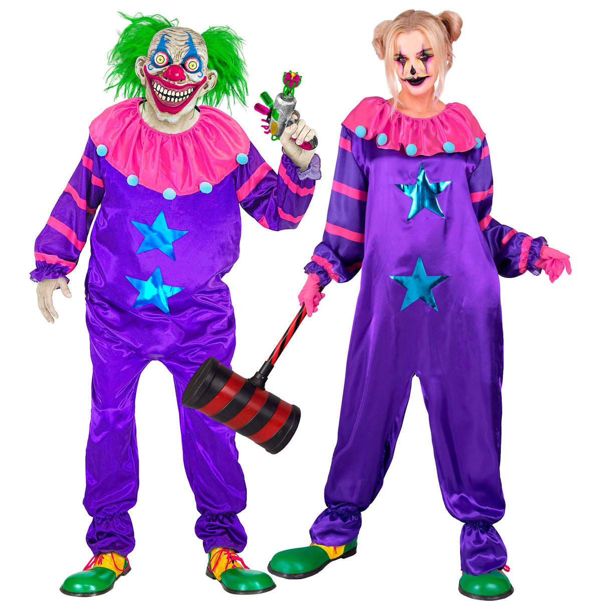 Costume Adulto Pagliaccio Horror Dello Spazio Viola Solo Tuta Halloween