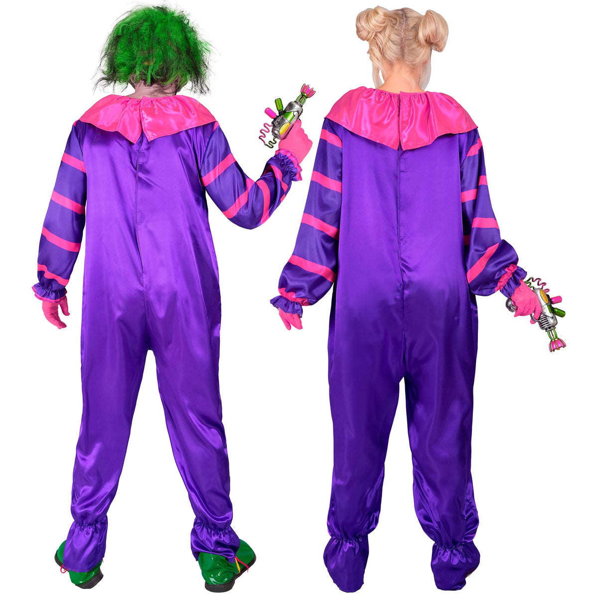 Costume Adulto Pagliaccio Horror Dello Spazio Viola Solo Tuta Halloween