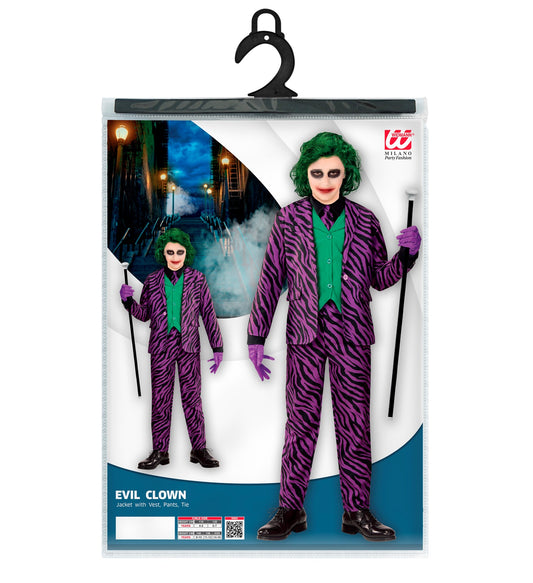 Costume Clown Malvagio con Giacca, Gilet, Pantaloni e Cravatta Joker Batman Gotham City
