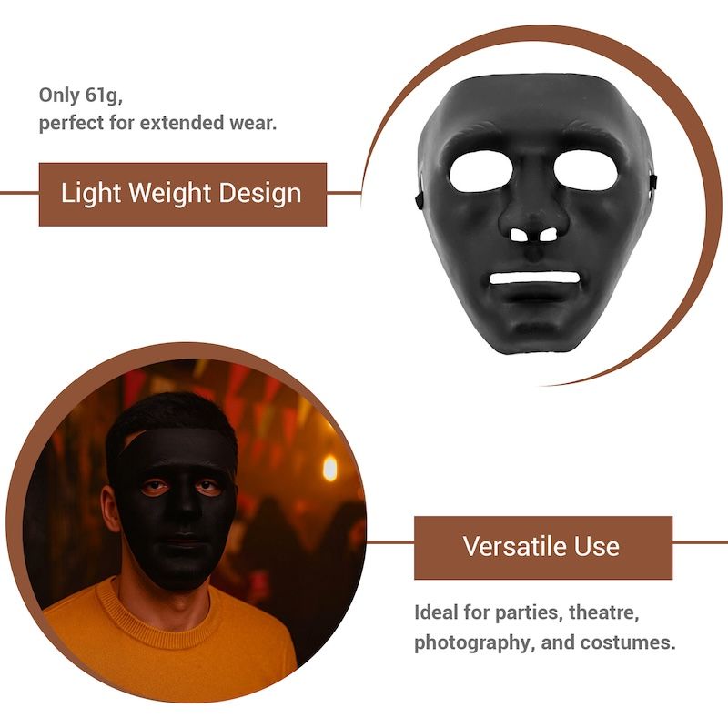 Maschera Nera Senza Volto Horror PVC Rigido con Elastico Halloween