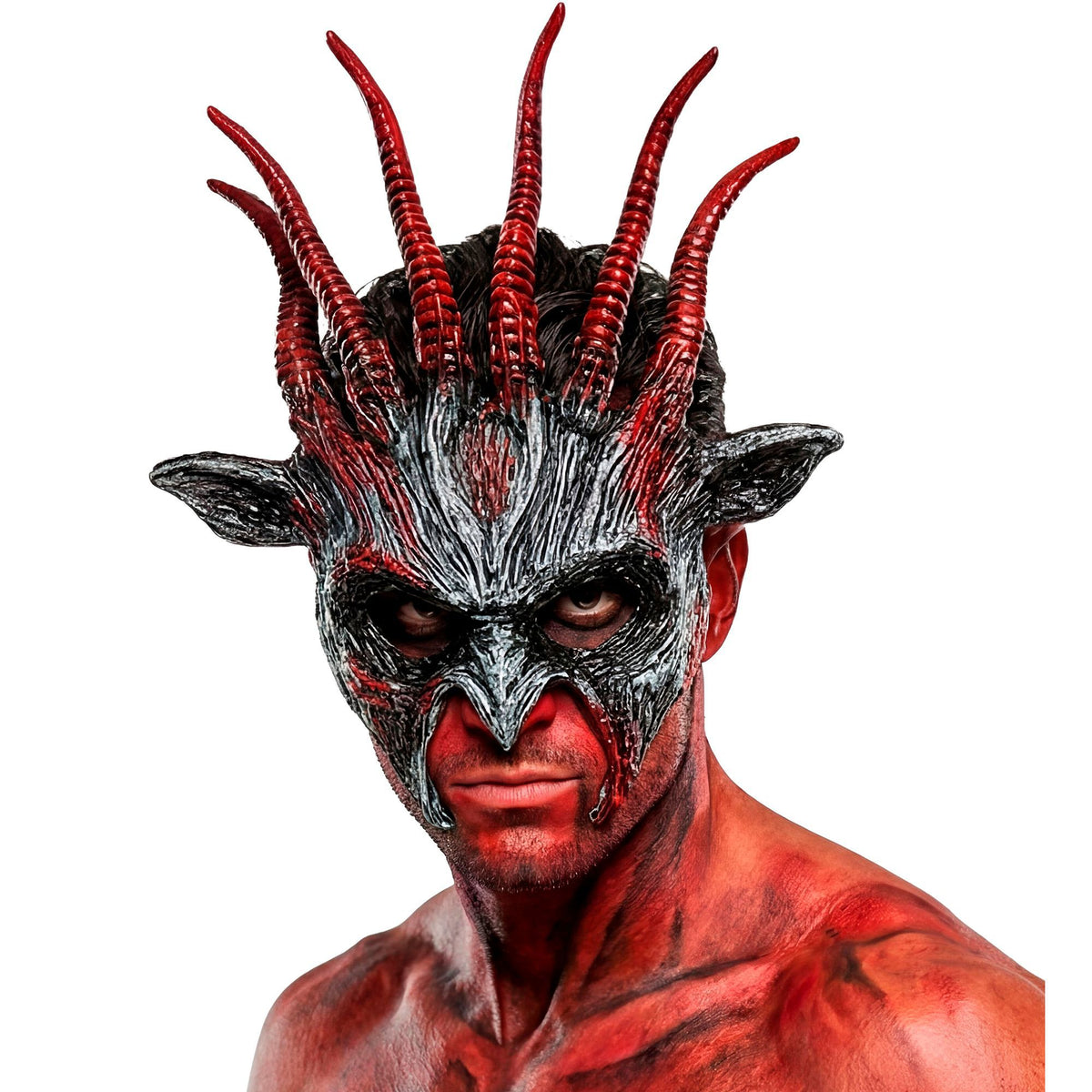 Maschera Rigida Bestia Infernale Demone con Corna Horror Halloween