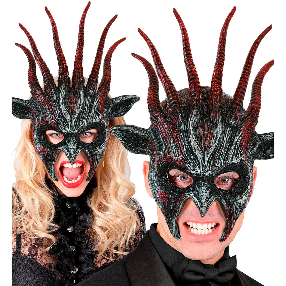 Maschera Rigida Bestia Infernale Demone con Corna Horror Halloween