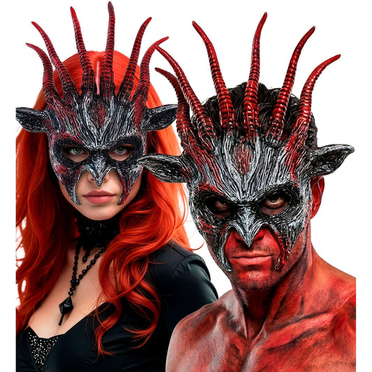 Maschera Rigida Bestia Infernale Demone con Corna Horror Halloween