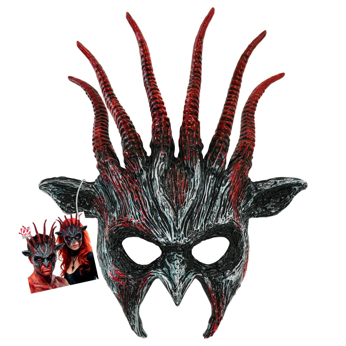 Maschera Rigida Bestia Infernale Demone con Corna Horror Halloween