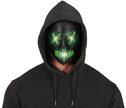 Maschera Rigida Volto Nero con Luci Verdi Horror Halloween