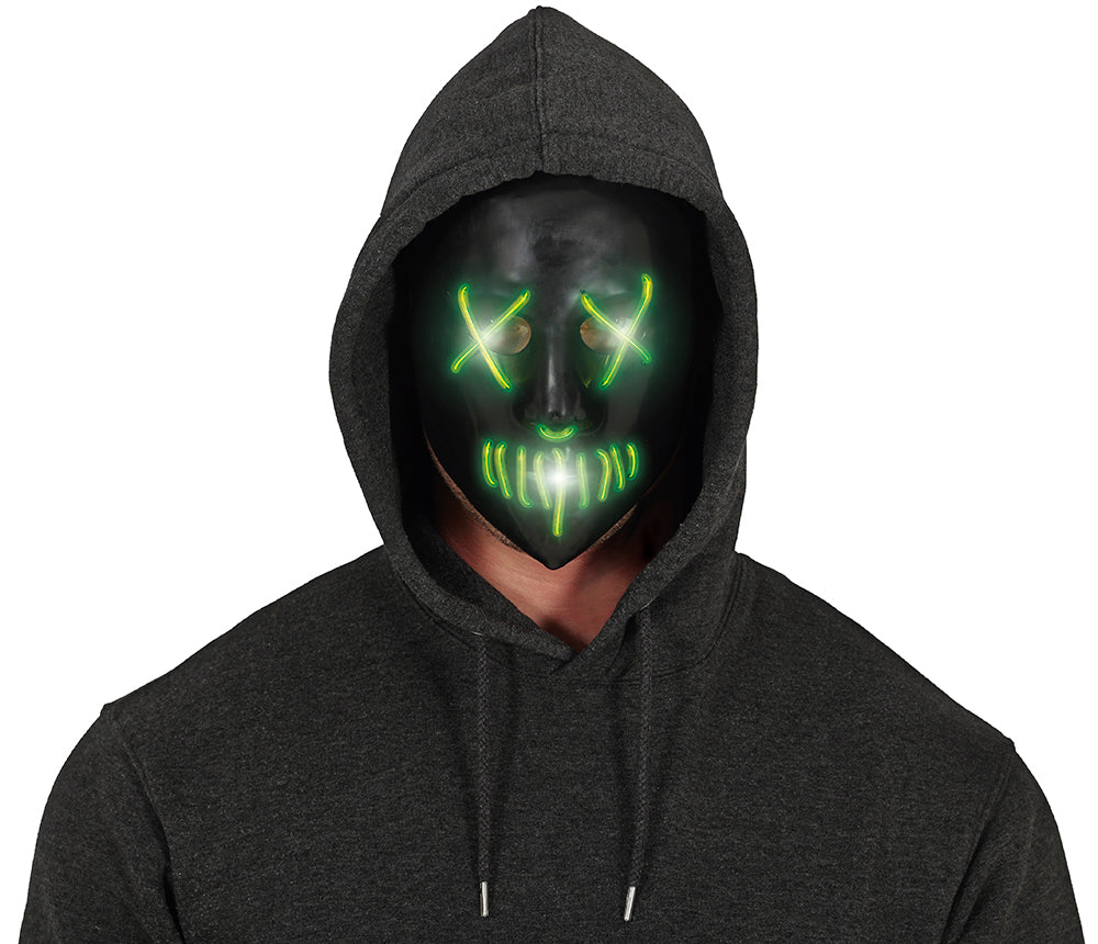 Maschera Rigida Volto Nero con Luci Verdi Horror Halloween