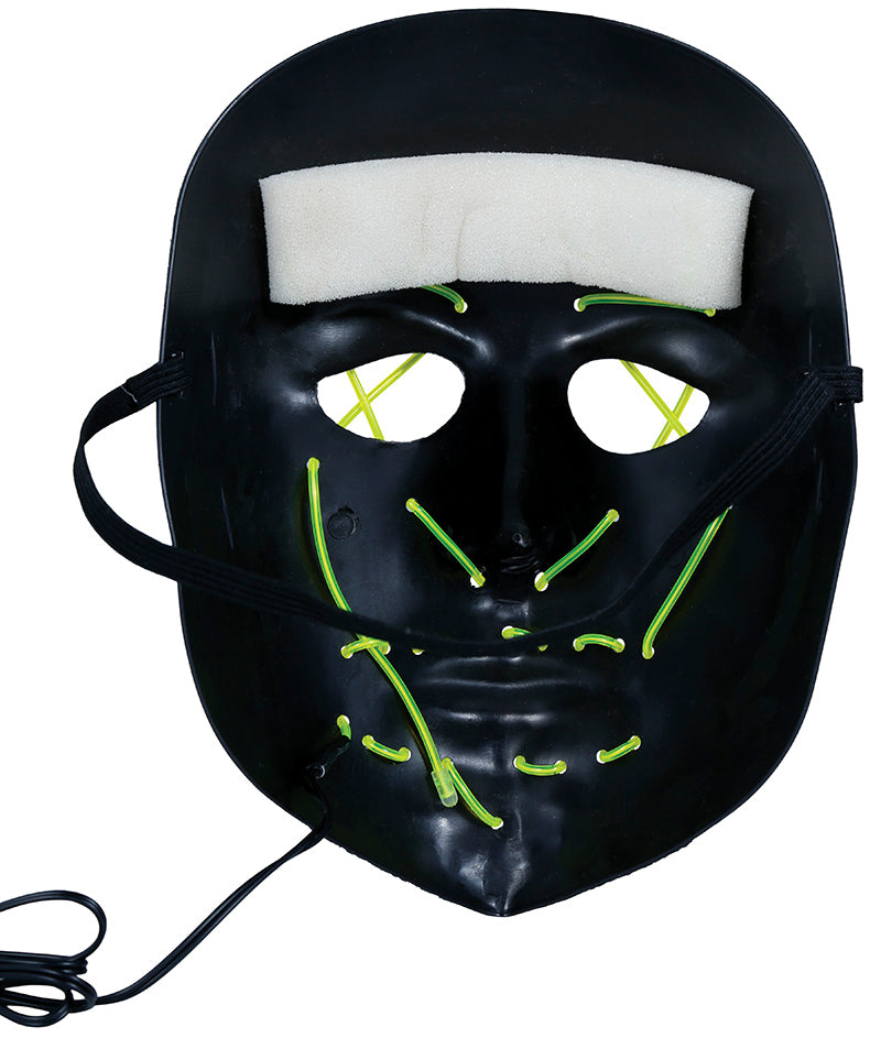 Maschera Rigida Volto Nero con Luci Verdi Horror Halloween