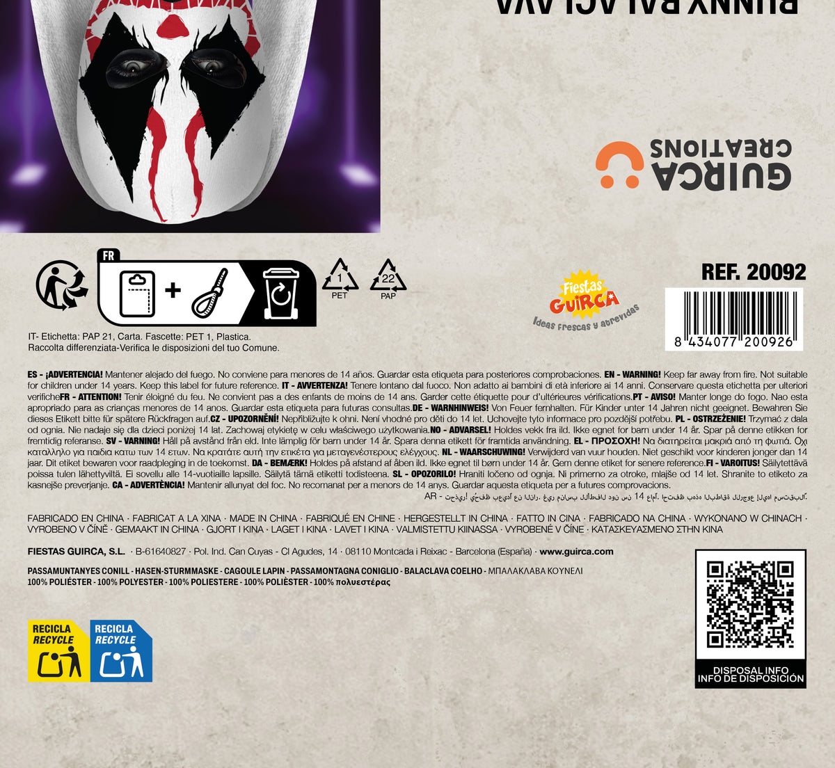 Maschera Passamontagna Coniglio Horror Halloween