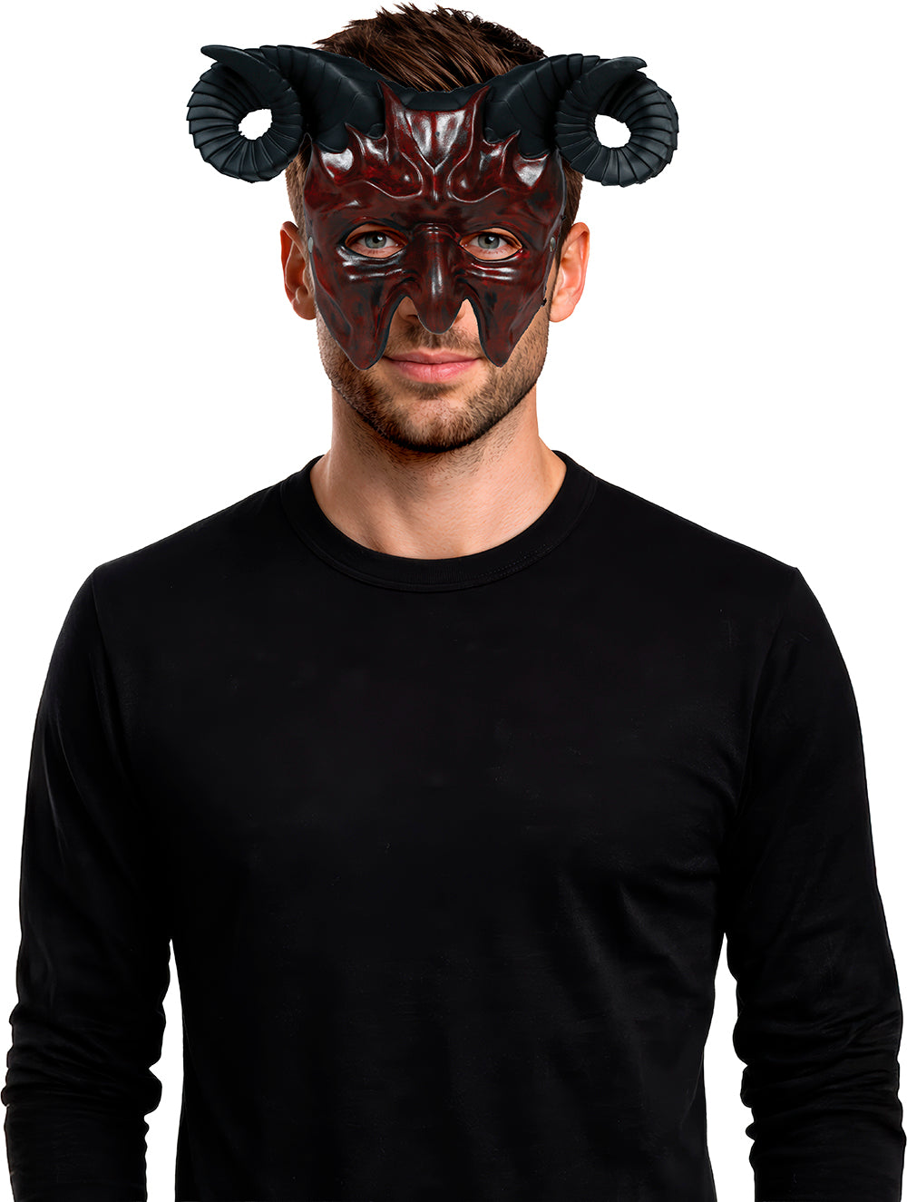 Maschera Demone Ariete in Foam Devil Diavolo con Corna Horror Halloween