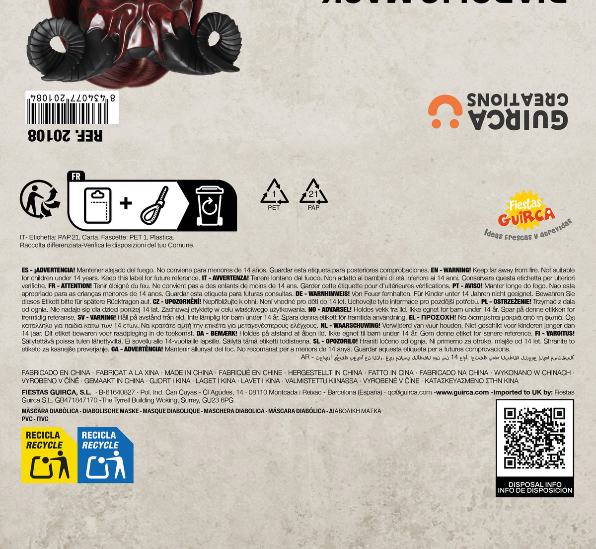 Maschera Demone Ariete in Foam Devil Diavolo con Corna Horror Halloween